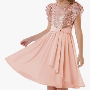 Grace Karin Girls Party Sequin Flowy Dress in Rose Gold Size 10Y